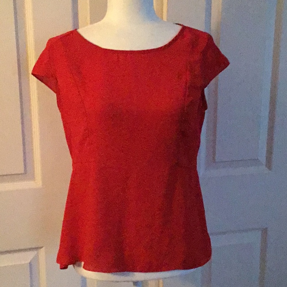 Vintage Limited Red Peplum Cap Sleeve Blouse Timeless Size S